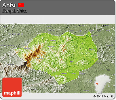 Physical 3D Map of Anfu, semi-desaturated
