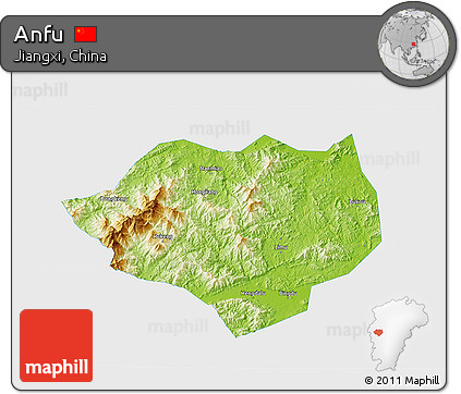 Physical 3D Map of Anfu, single color outside