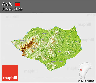 Physical 3D Map of Anfu, single color outside