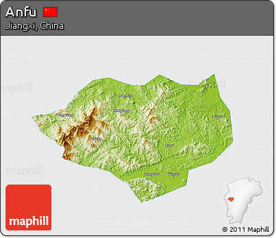 Physical 3D Map of Anfu, single color outside
