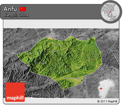 Satellite 3D Map of Anfu, desaturated