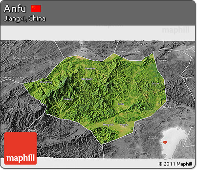 Satellite 3D Map of Anfu, desaturated