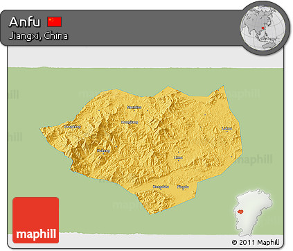Savanna Style 3D Map of Anfu, single color outside