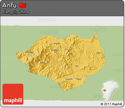 Savanna Style 3D Map of Anfu, single color outside