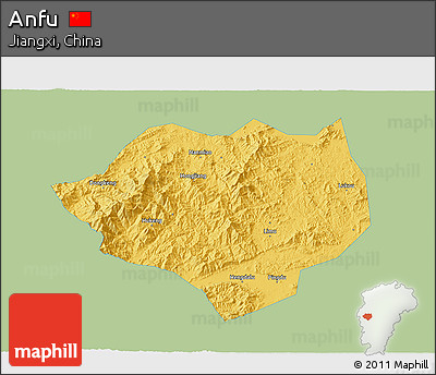 Savanna Style 3D Map of Anfu, single color outside