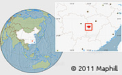 Savanna Style Location Map of Anfu, highlighted country, hill shading