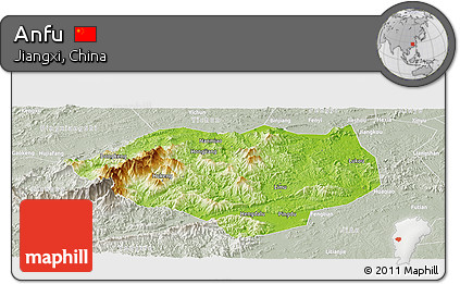 Physical Panoramic Map of Anfu, lighten, semi-desaturated