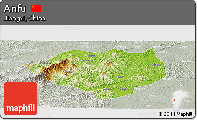 Physical Panoramic Map of Anfu, lighten, semi-desaturated