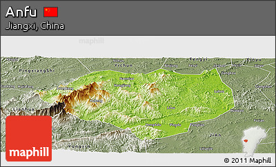 Physical Panoramic Map of Anfu, semi-desaturated