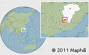 Savanna Style Location Map of Dayu, highlighted parent region, hill shading