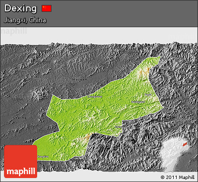 Physical 3D Map of Dexing, darken, desaturated