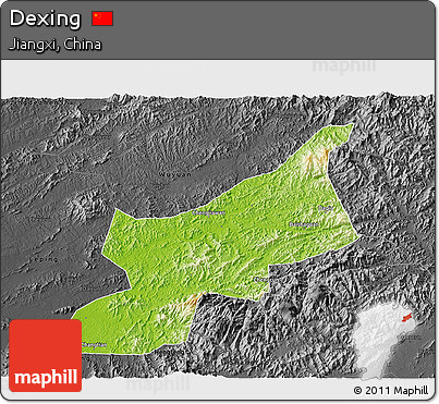 Physical 3D Map of Dexing, darken, desaturated