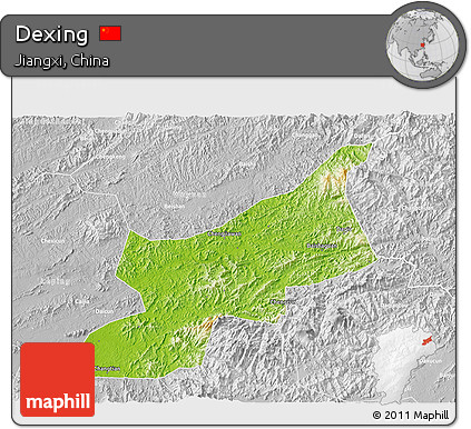 Physical 3D Map of Dexing, lighten, desaturated
