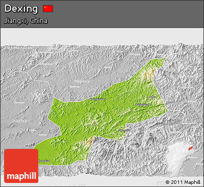 Physical 3D Map of Dexing, lighten, desaturated