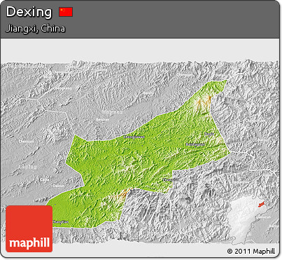 Physical 3D Map of Dexing, lighten, desaturated