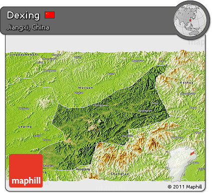 Satellite 3D Map of Dexing, physical outside