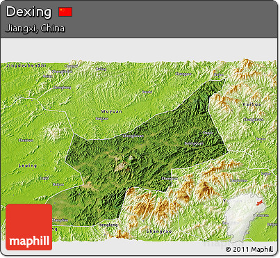 Satellite 3D Map of Dexing, physical outside