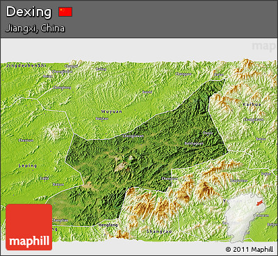 Satellite 3D Map of Dexing, physical outside