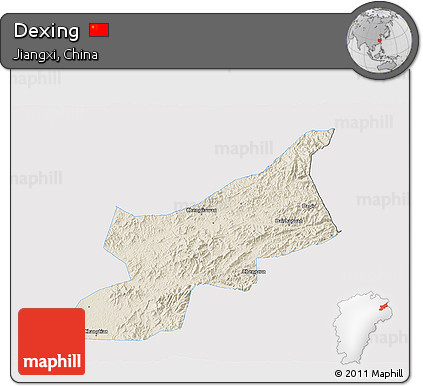 Shaded Relief 3D Map of Dexing, single color outside