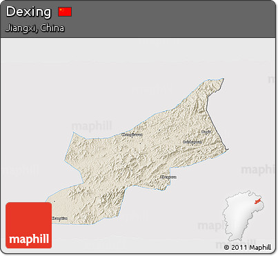 Shaded Relief 3D Map of Dexing, single color outside