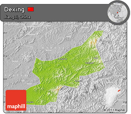 Physical Map of Dexing, lighten, desaturated