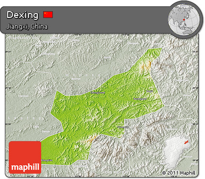 Physical Map of Dexing, lighten, semi-desaturated