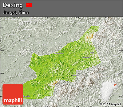 Physical Map of Dexing, lighten, semi-desaturated