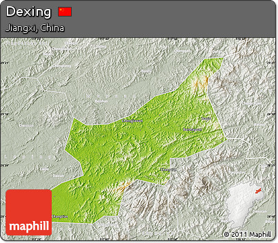 Physical Map of Dexing, lighten, semi-desaturated