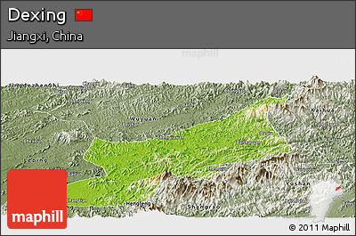 Physical Panoramic Map of Dexing, semi-desaturated