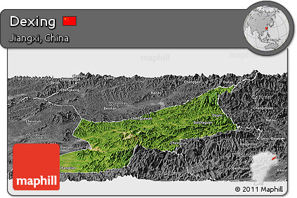 Satellite Panoramic Map of Dexing, desaturated