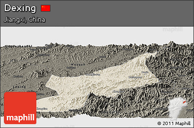 Shaded Relief Panoramic Map of Dexing, darken