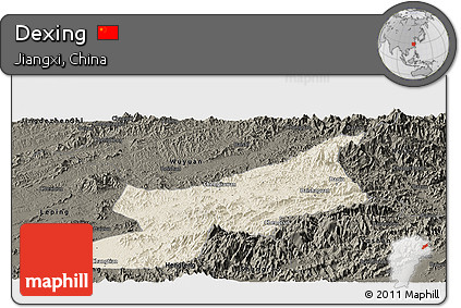 Shaded Relief Panoramic Map of Dexing, darken