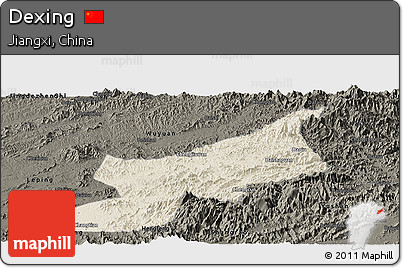 Shaded Relief Panoramic Map of Dexing, darken