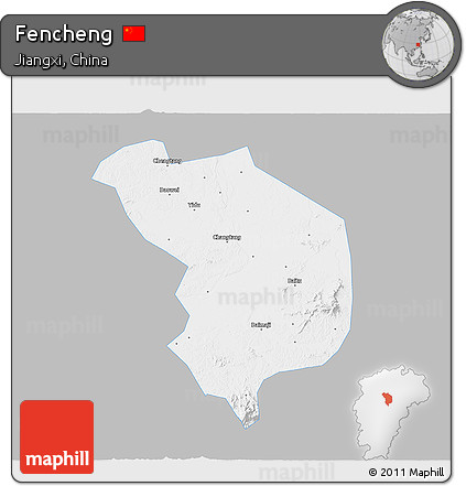 Gray 3D Map of Fencheng, single color outside