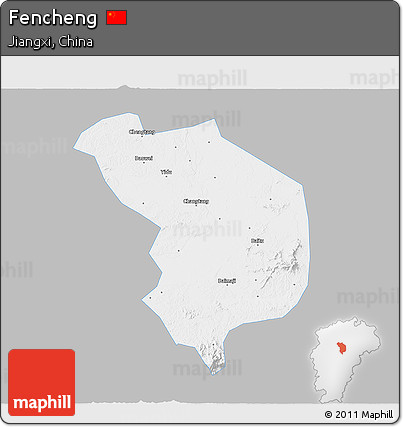 Gray 3D Map of Fencheng, single color outside