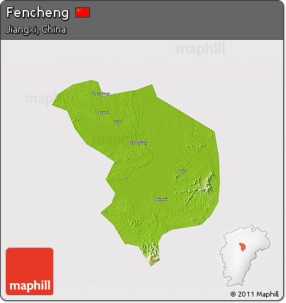 Physical 3D Map of Fencheng, cropped outside