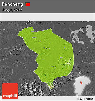 Physical 3D Map of Fencheng, darken, desaturated