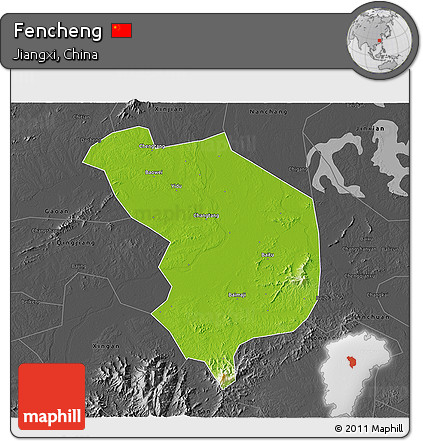 Physical 3D Map of Fencheng, darken, desaturated