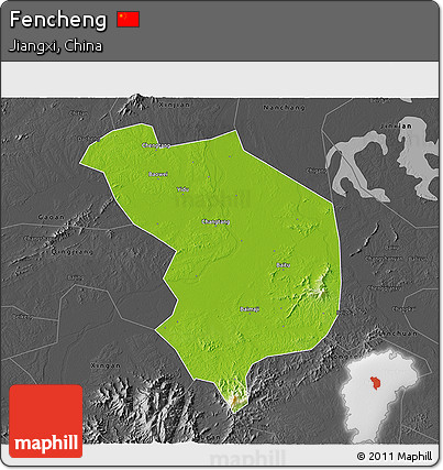 Physical 3D Map of Fencheng, darken, desaturated