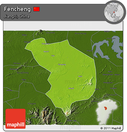 Physical 3D Map of Fencheng, darken