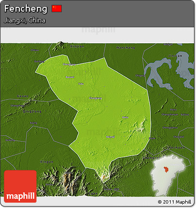 Physical 3D Map of Fencheng, darken