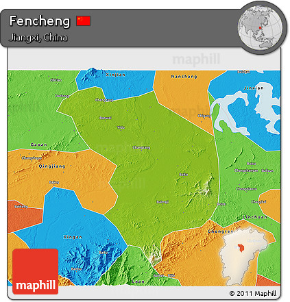 Physical 3D Map of Fencheng, political outside