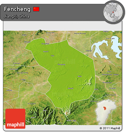 Physical 3D Map of Fencheng, satellite outside