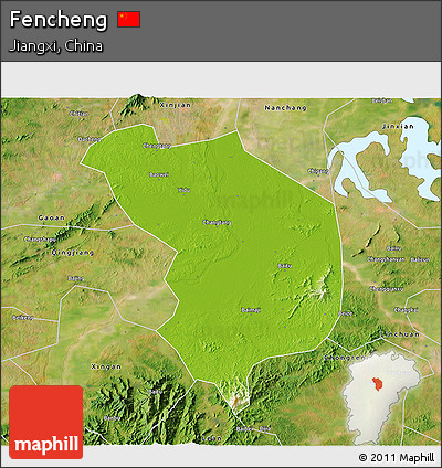 Physical 3D Map of Fencheng, satellite outside