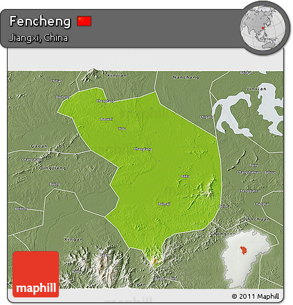Physical 3D Map of Fencheng, semi-desaturated