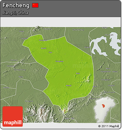 Physical 3D Map of Fencheng, semi-desaturated