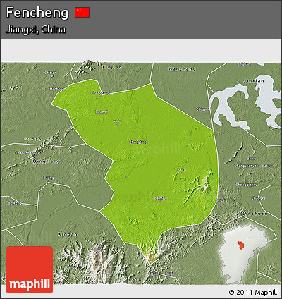 Physical 3D Map of Fencheng, semi-desaturated