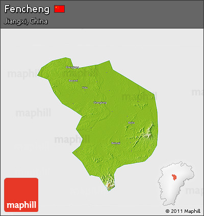 Physical 3D Map of Fencheng, single color outside