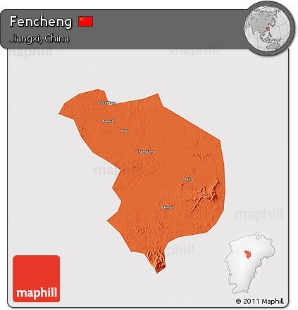 Political 3D Map of Fencheng, cropped outside