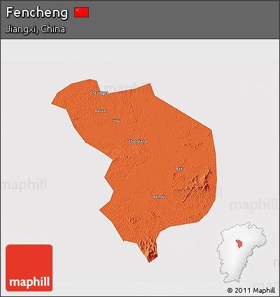 Political 3D Map of Fencheng, cropped outside